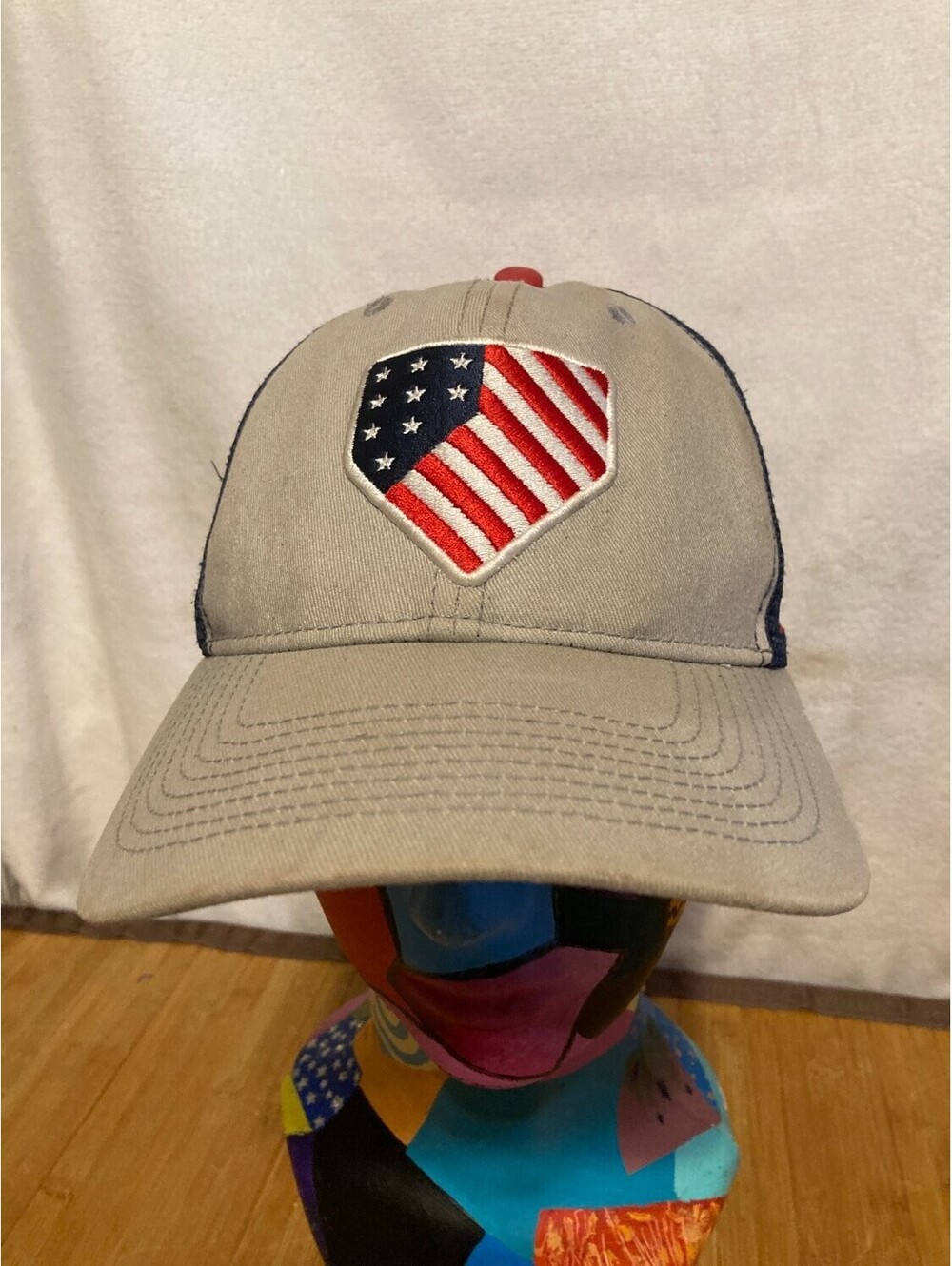 Baseballism American Flag Shield Patch Snapback Trucker Hat Khaki Navy